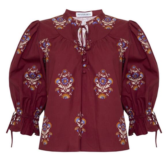 HUNTER BELL Tops - Hunter Bell Rory Top Red Floral Peasant Blouse Sz L